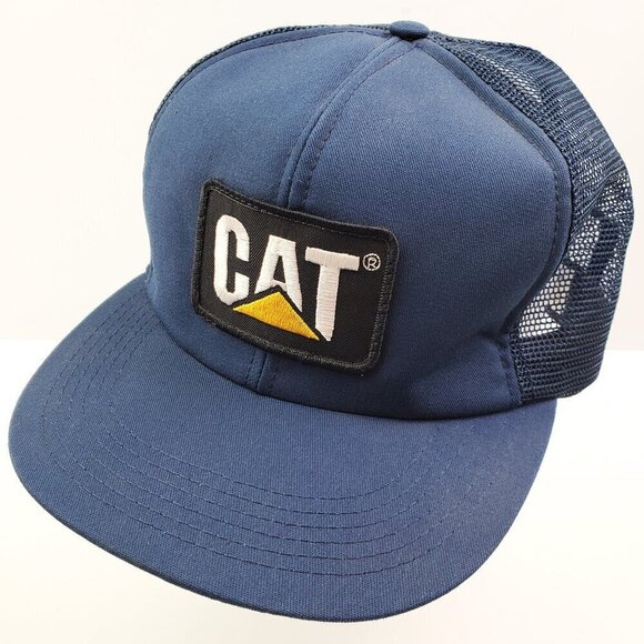 CAT Vintage Trucker Hat Snapback USA Blue Mesh Foam Caterpillar Tonkin NWOT - Picture 1 of 13